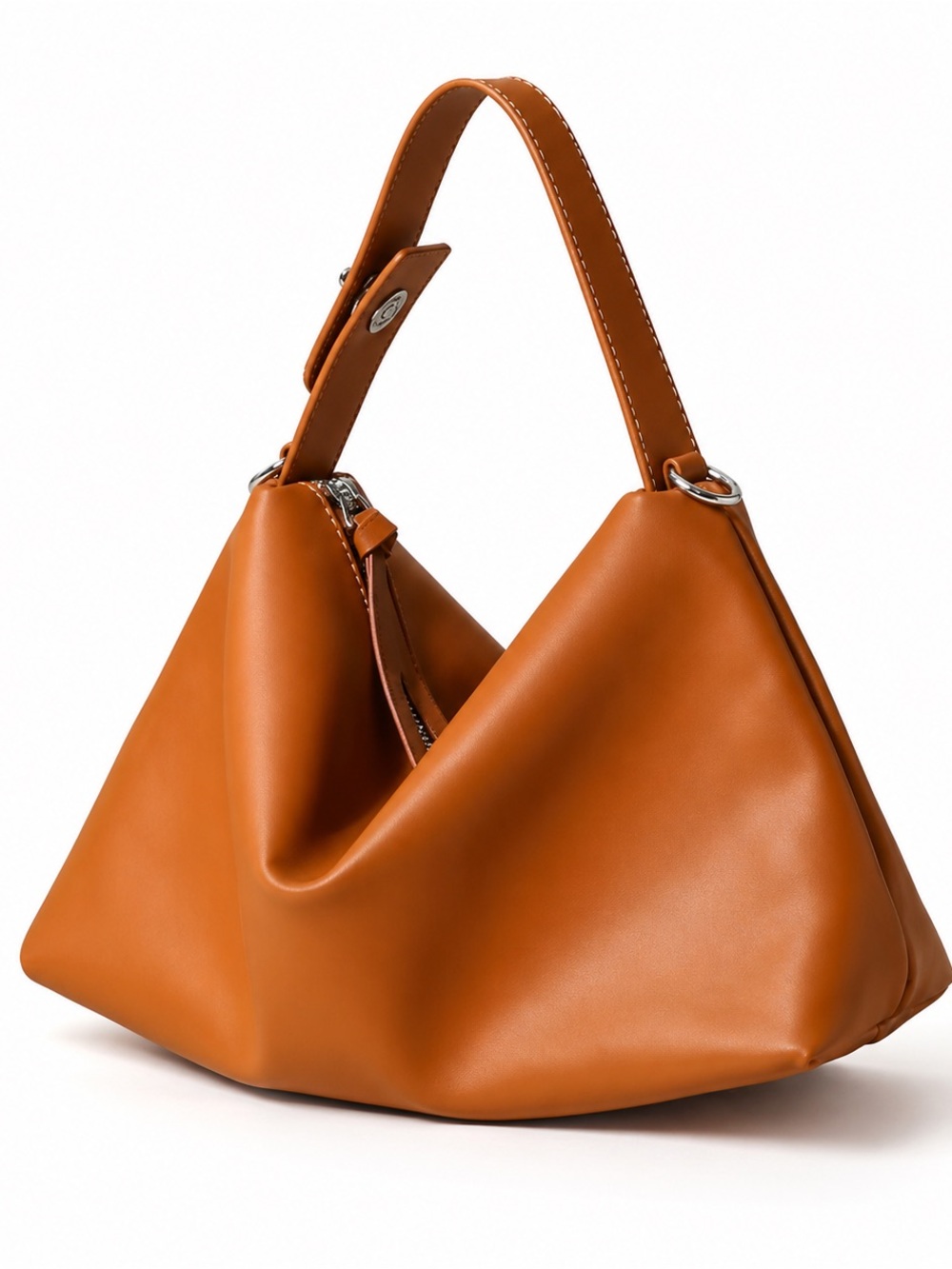 Women's Cognac Leather Shoulder Hobo Bag